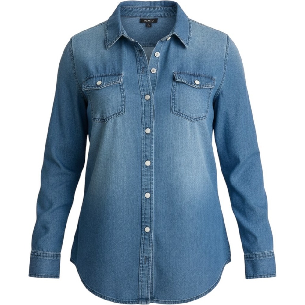 Torrid Chambray Chest Pocket Top Pure Cotton Denim Button Up Women 1X Plus 14 16